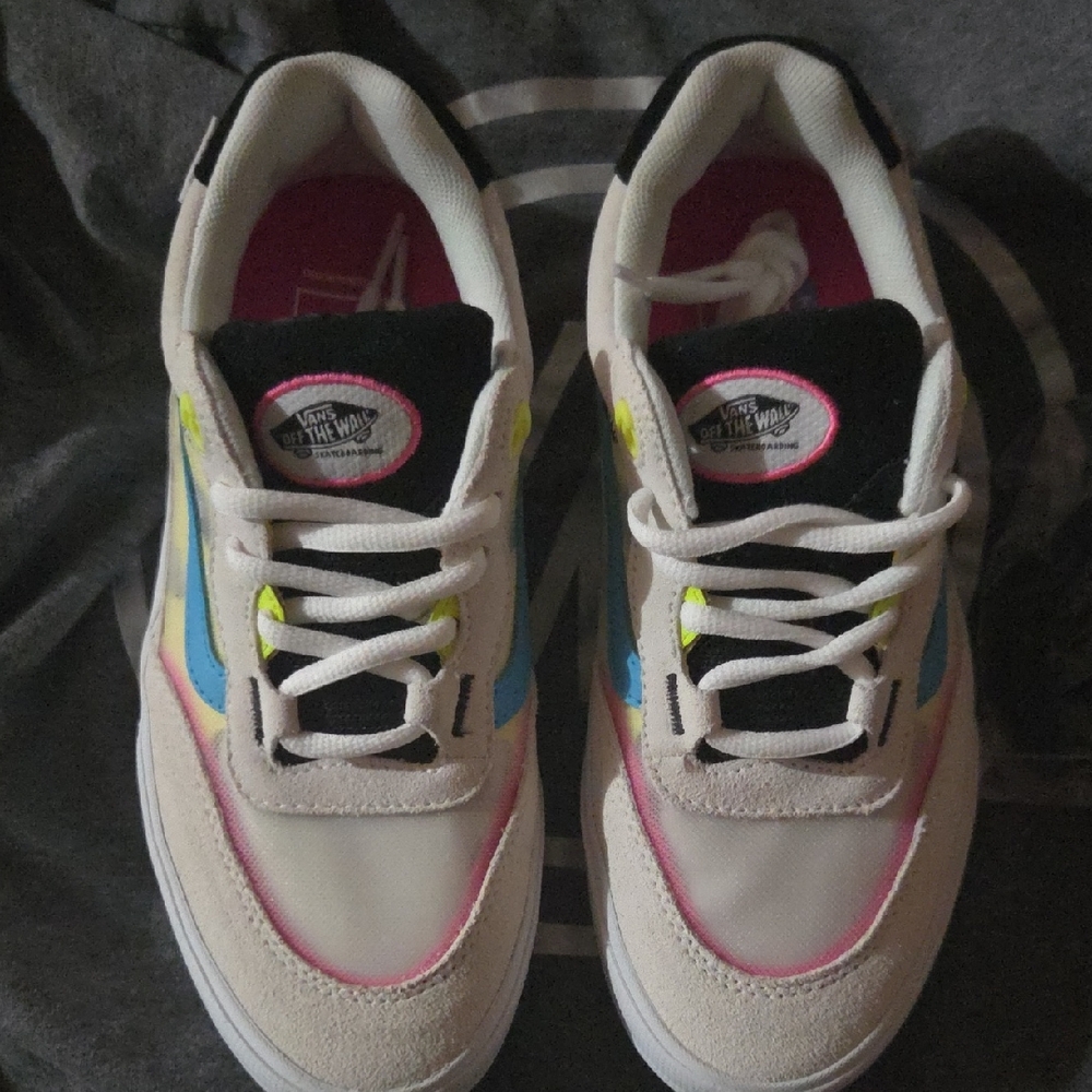 Vans Women's Pink, Blue, and Cream Sneakers